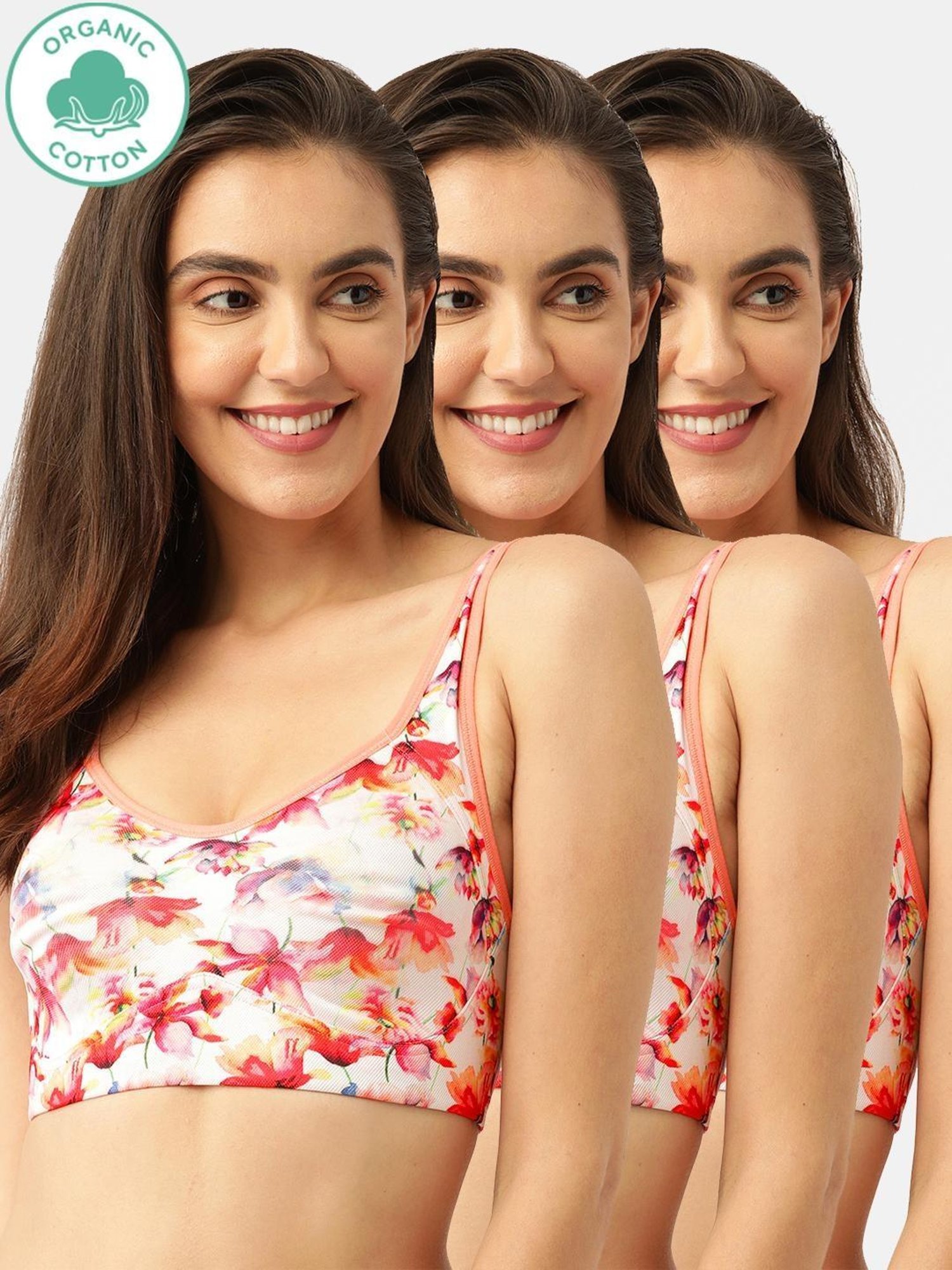 Inner Sense Peach Printed Bra (Pack of 3)
