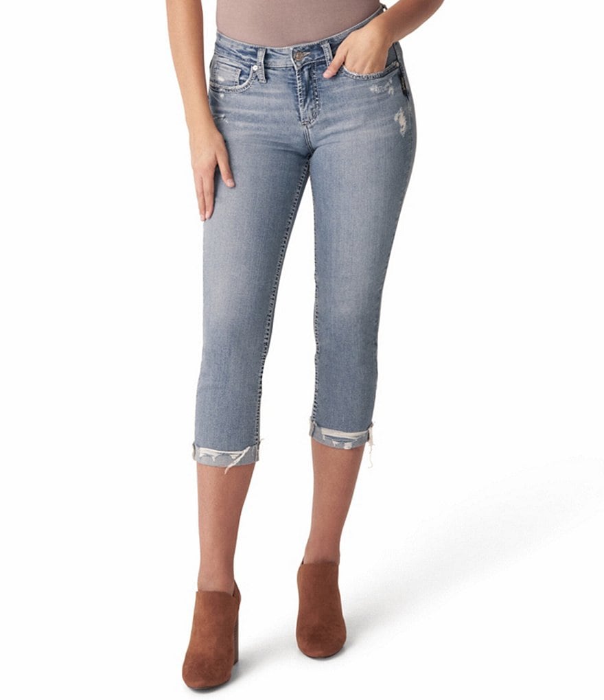 Silver Jeans Co. Suki Frayed Hem Rolled Cuff Capri Jeans