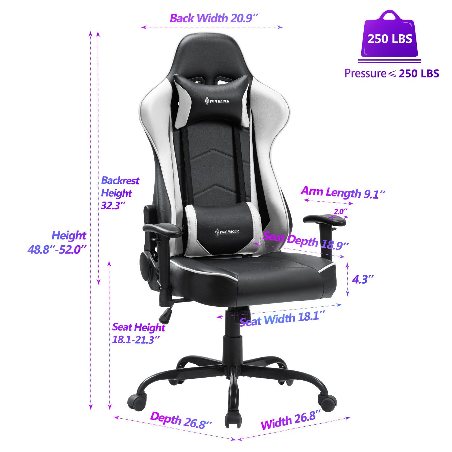 Gaming Chair, Racing Style Computer Desk Chair Padded Armrests Ergonomic Lumbar Support Adjustable Height
