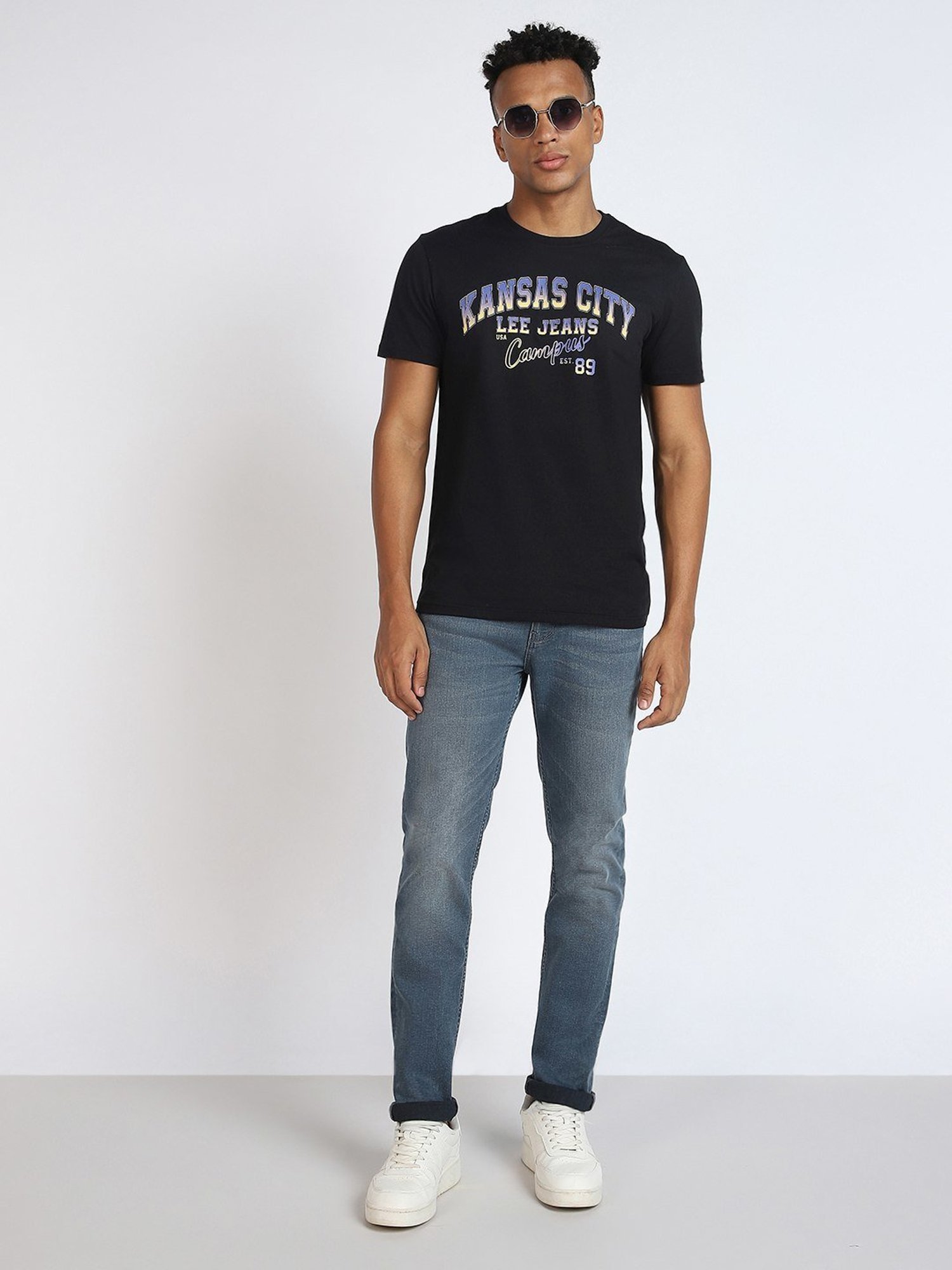 Lee Black Cotton Slim Fit Printed T-Shirt