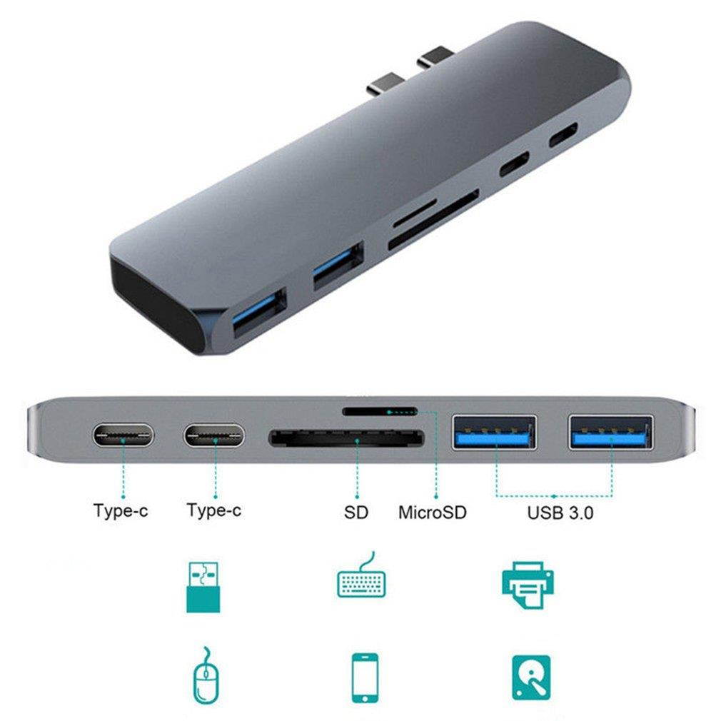 Multifunctional USB Hub Dual Type-C Multiports Card Reader Adapter 4K HDMI