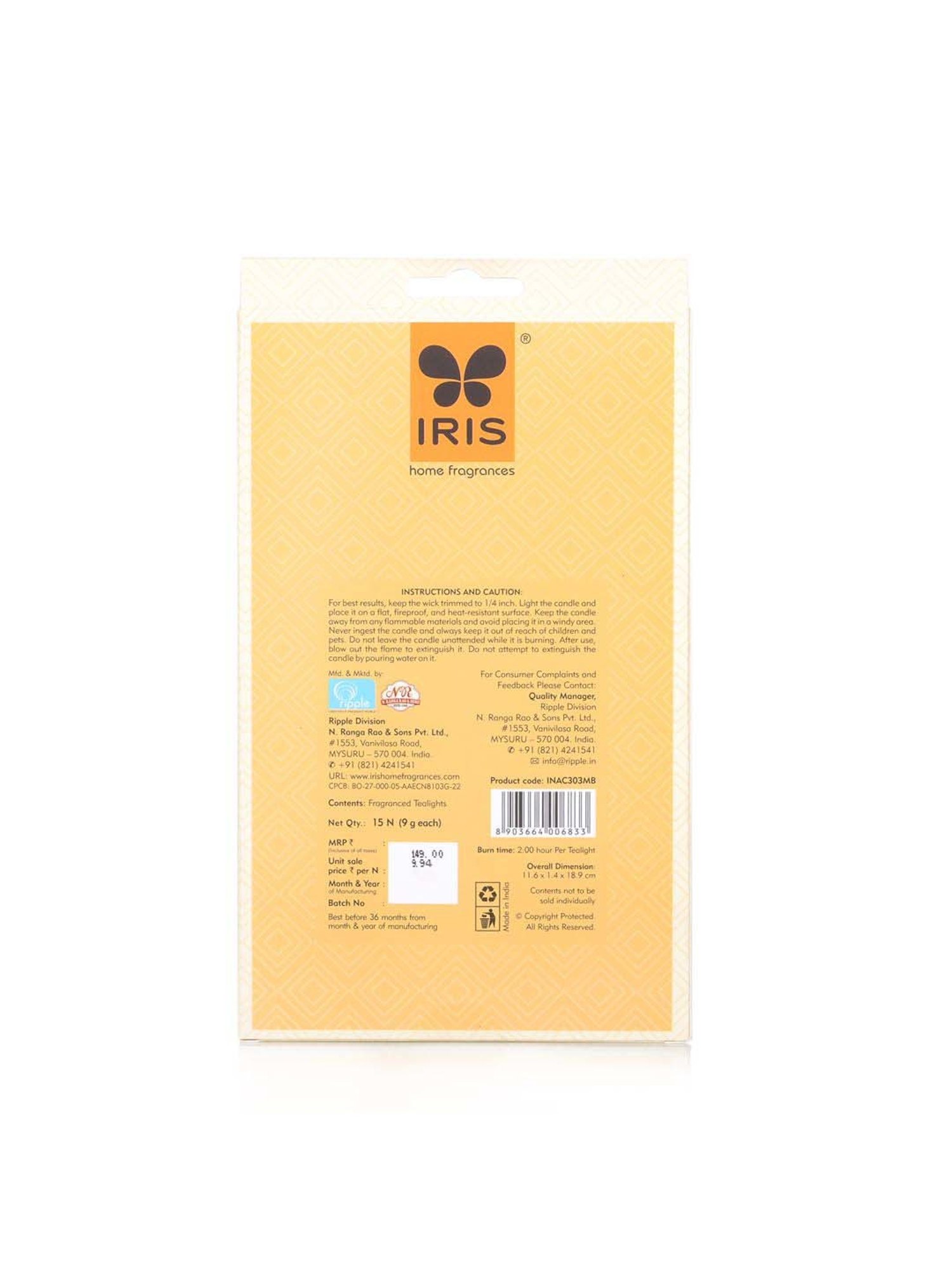 IRIS Orange Home Fragrances Mango Sorbet Tealight Candles Pack of 15 (Set of 3)