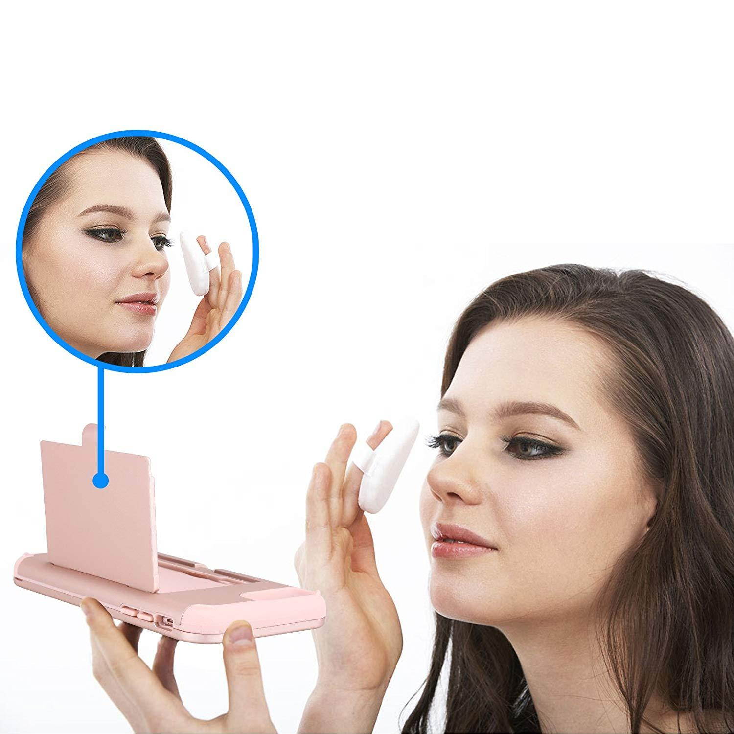 iPhone 7 Plus Case, iPhone 7 Plus Mirror Case,Hidden Back Mirror Wallet Case for Girls Women with Card Holder Impact Shock-Absorbent Case Cover for Apple iPhone 7 Plus. (Rose Gold)