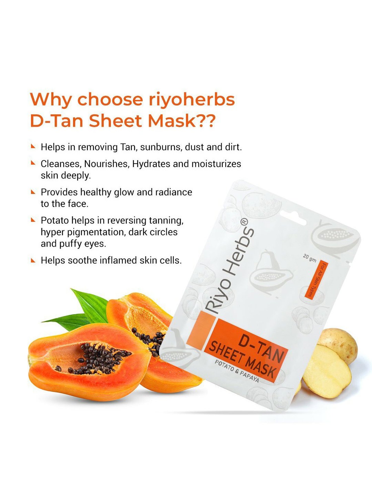 Riyo Herbs D Tan Face Sheet Mask - 20 gm
