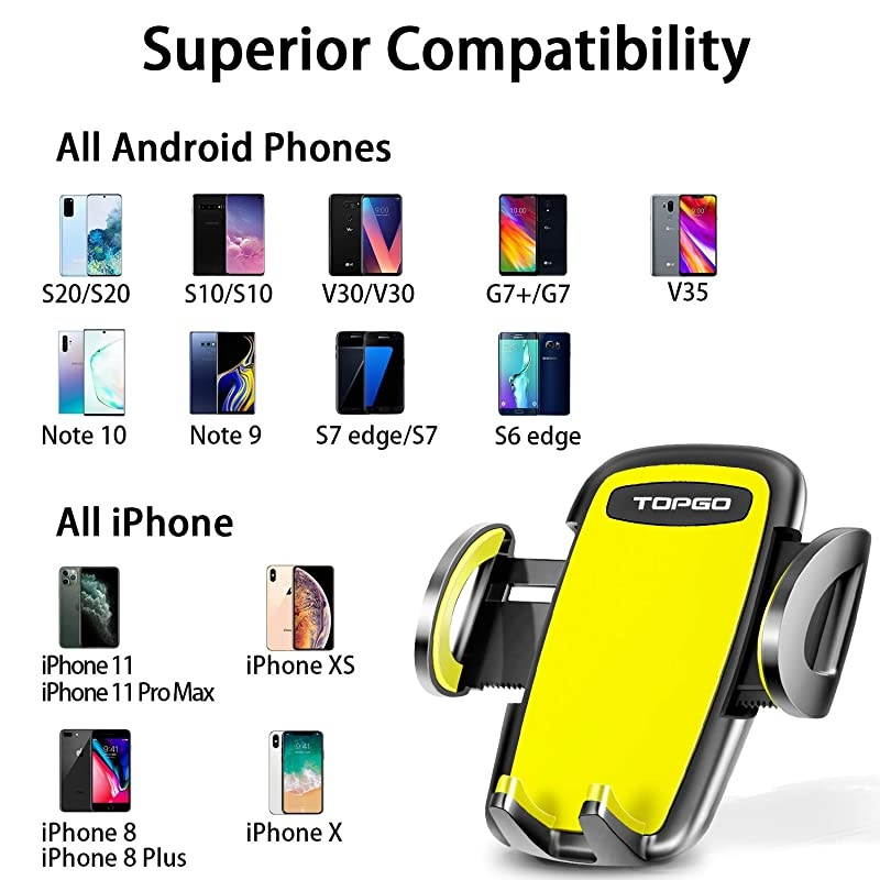 Car Cup Holder Phone Mount Adjustable Automobile Cup Holder Smart Phone Cradle Car Mount for iPhone 11 Pro/XR/XS Max/X/8/7 Plus/6s/Samsung S10+/Note 9/S8 Plus/S7 Edge(Yellow)