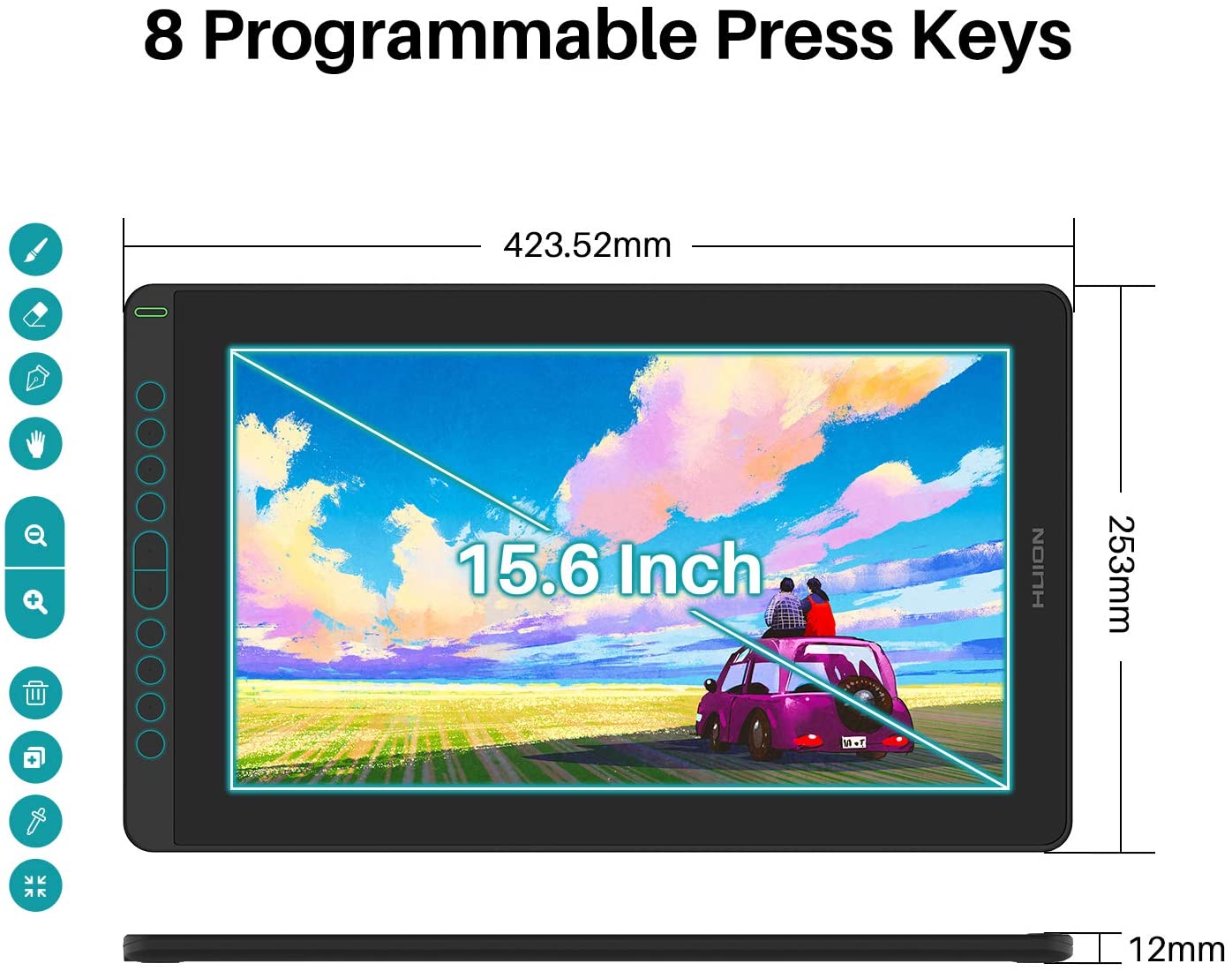 HUION 2021 Kamvas 16 Graphic Drawing Tablet with Screen Full-Laminated, Battery-Free Stylus, Tilt Function 8192 Pen Pressure and 10 Shortcut Keys, Stand Included-15.6 Inch
