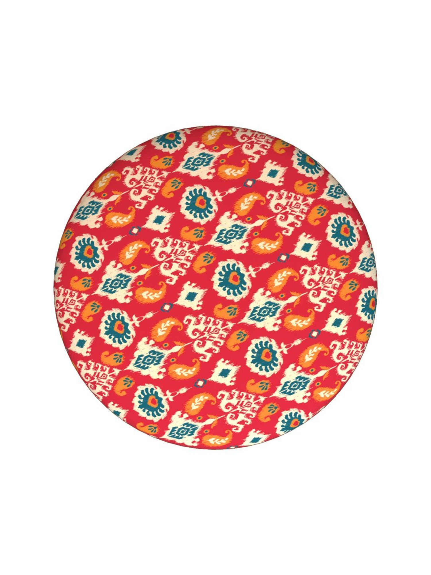 Chumbak Bohemian Ikat Red Sheesham Wood Ottoman