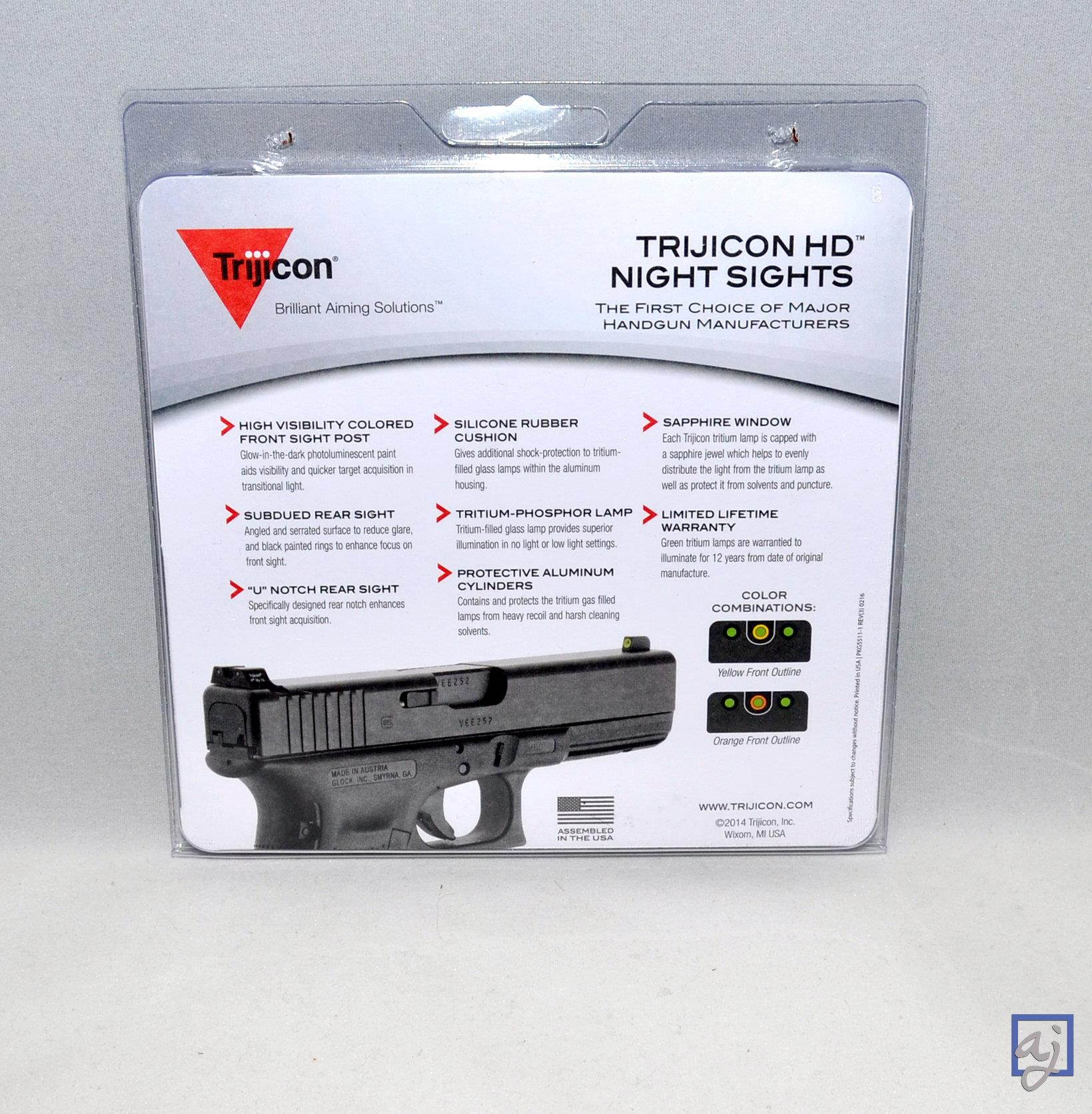 Trijicon GL101O HD Night Sight Set w/ Orange Front Outline for Glock Pistols