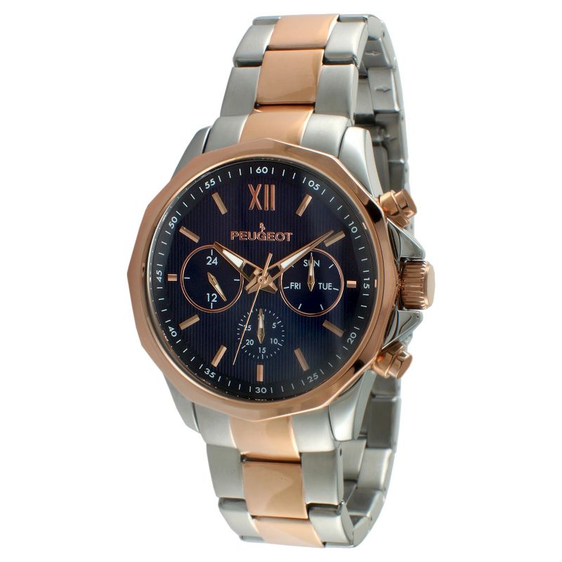 Men's Peugeot Stainless Steel  Multifunction Calendar Watch - Rose Gold