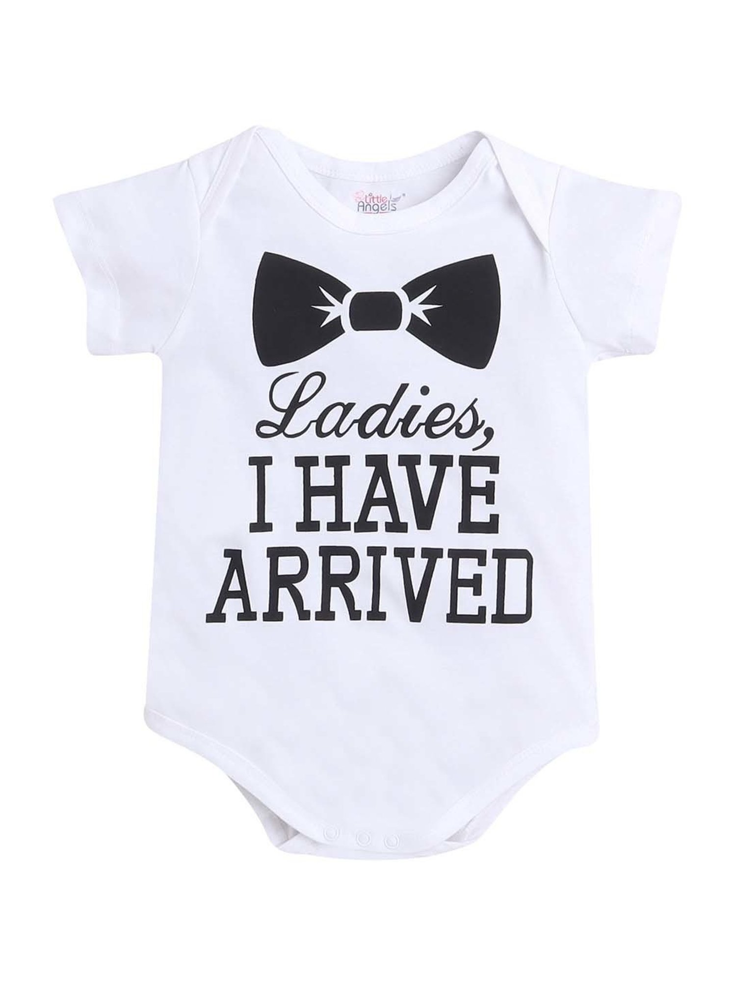 Little Angels Kids White Cotton Printed Onesie