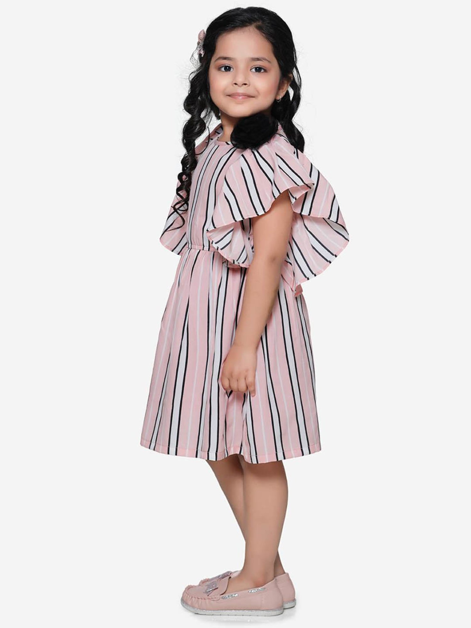 LilPicks Kids Pink & Black Striped Dress