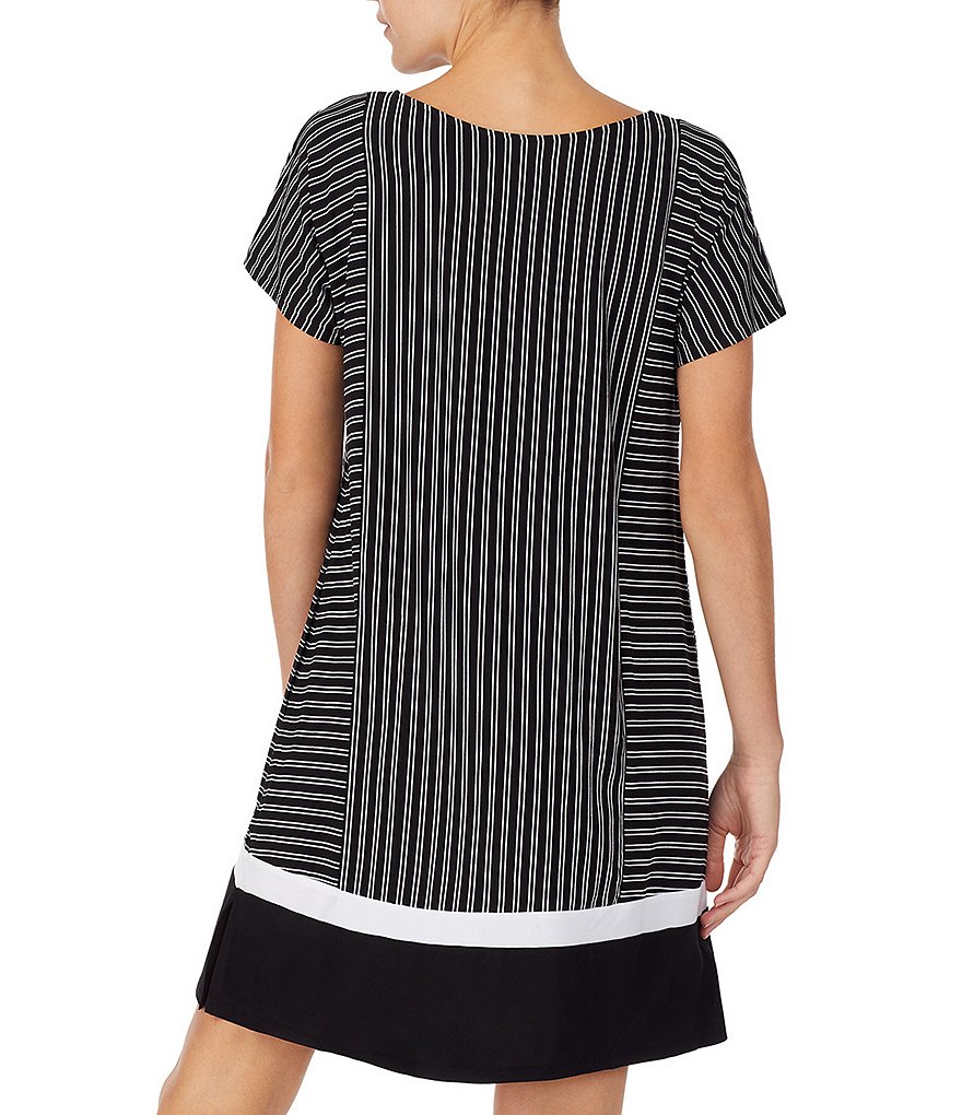 Donna Karan Sleepwear Striped Print Jersey Knit Short Sleeve Sleepshirt