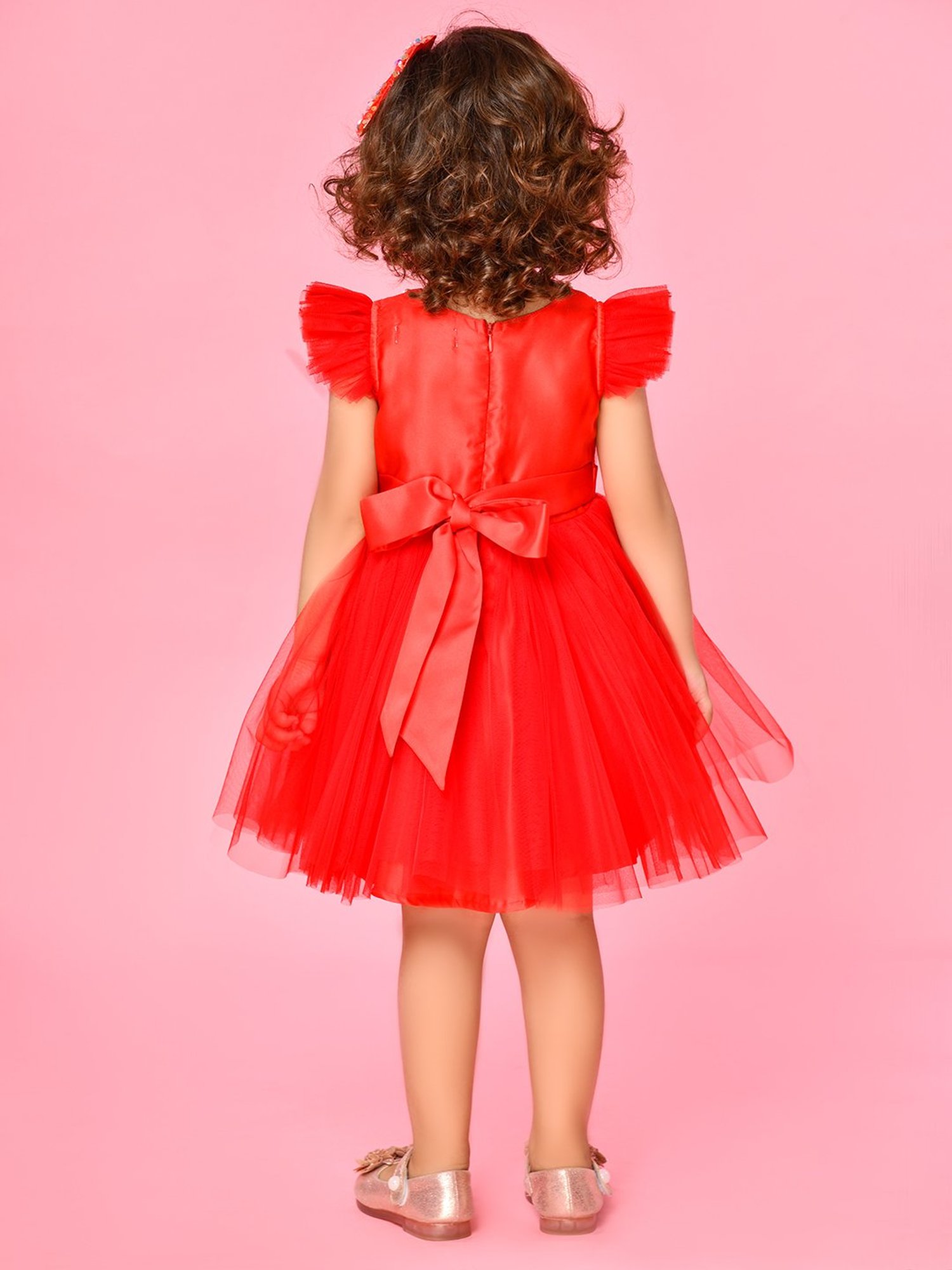 Saka Designs Kids Red Applique Dress
