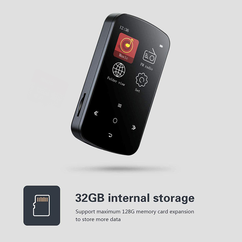 MP3 Player Clip Bluetooth FM Radio Portable Touch Screen Music Player for Running Sport Pedometer Voice Recorder Lossless Earphones w/MicroSD card slot