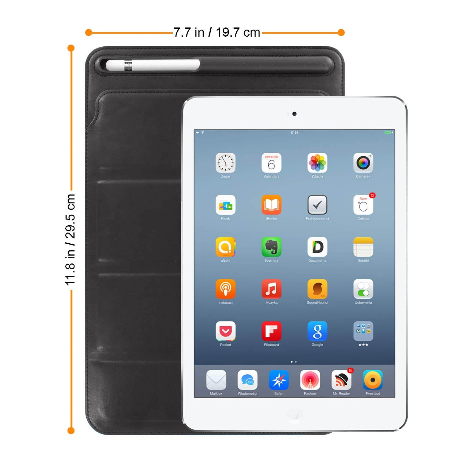 KHOMO iPad 9.7/10.5 Inch Tri-Fold Sleeve Case with Apple Pencil Holder - Black