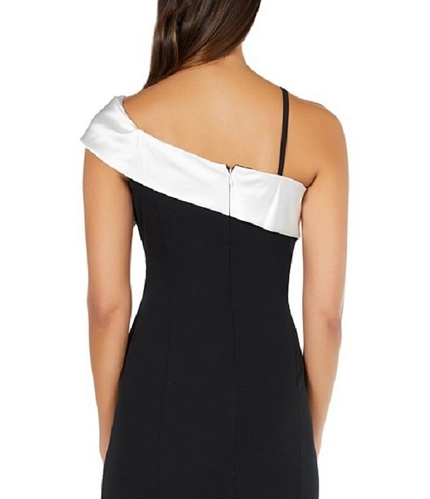 Marina Cap Sleeve Off-the-Shoulder Stretch Crepe Bow Gown