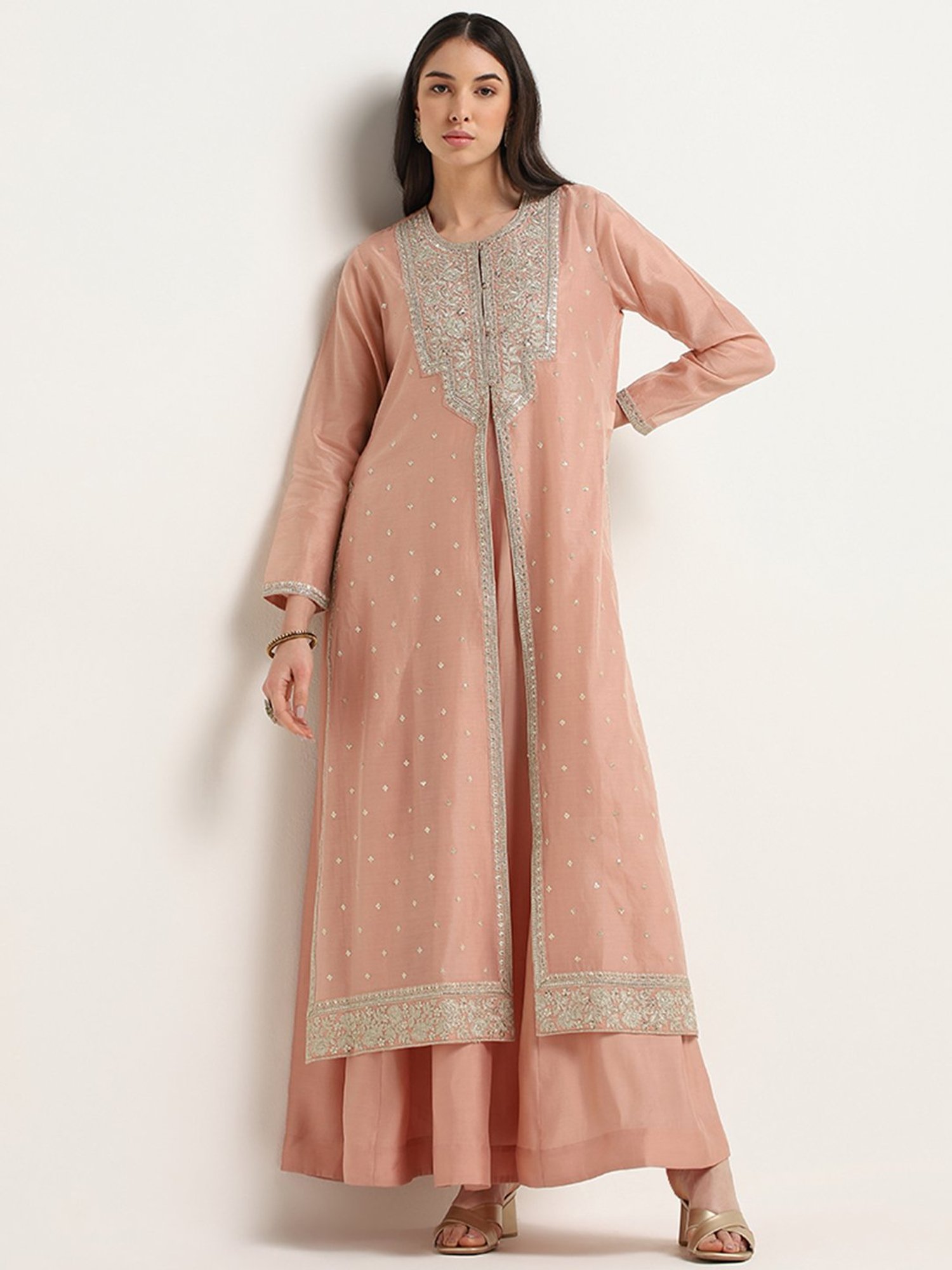 Vark by Westside Peach Embroidered Kurta Set