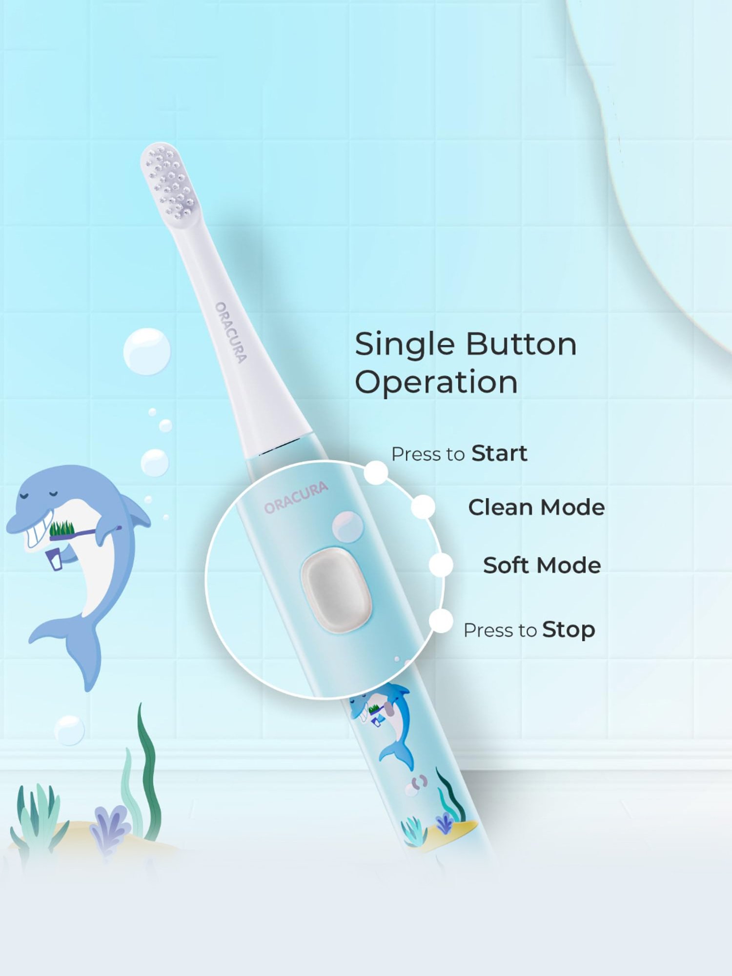 Oracura KSB200 Sonic Kids Rechargeable Electric Toothbrush (Blue)
