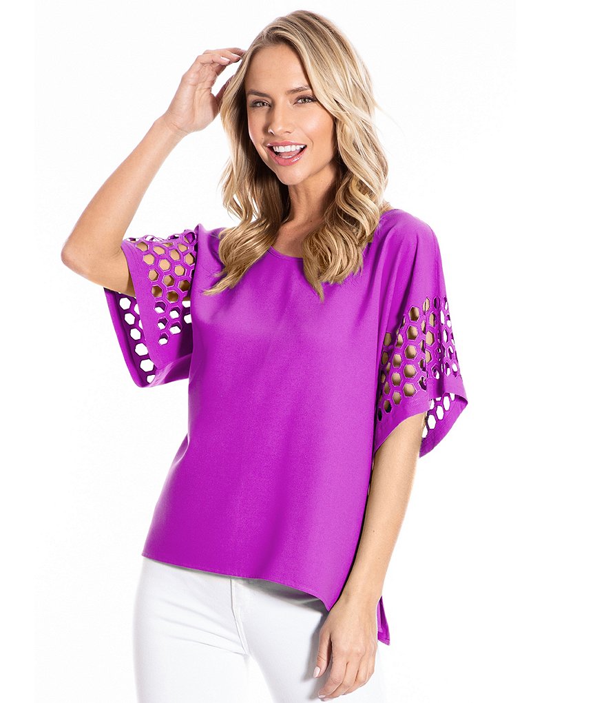 Ali Miles Laser Cut Dolman Sleeve Top
