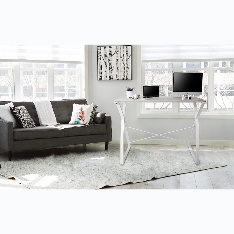 Joy Glass Standing Desk &ndash; 43&rdquo; Modern Multifunctional Stand-Up Table &ndash; Wood Print &ndash; Stand Steady