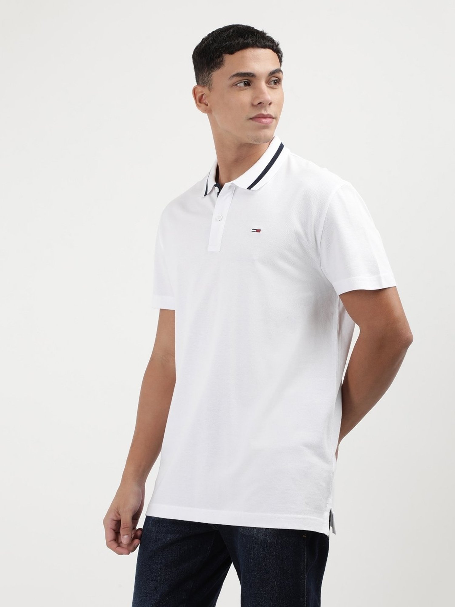 Tommy Hilfiger White Cotton Regular Fit Solid Polo T-Shirt