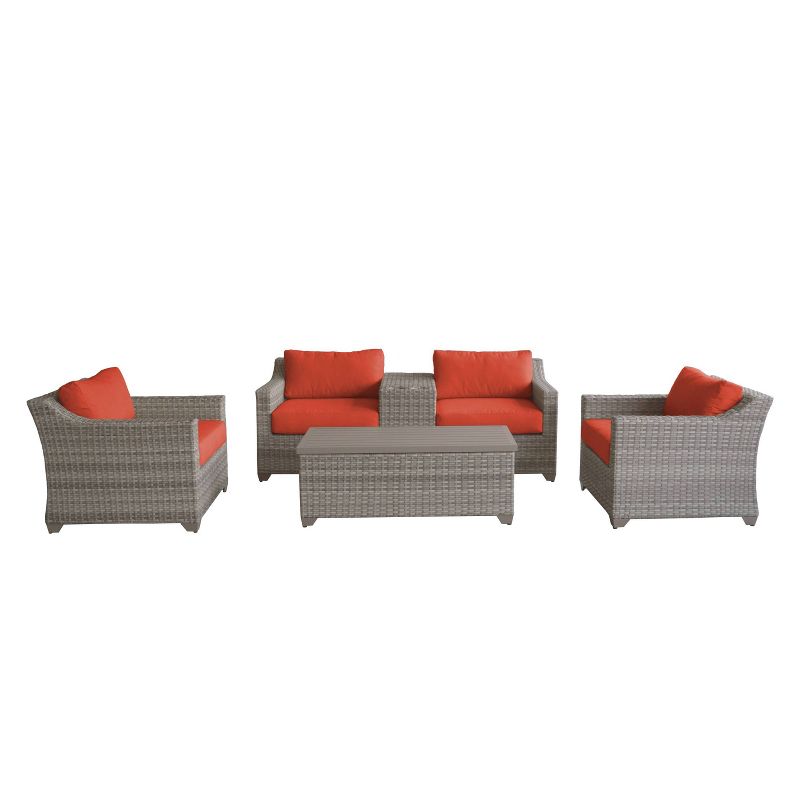 Fairmont 6pc Patio Sectional Seating Set with Cushions - Tangerine - TK Classics