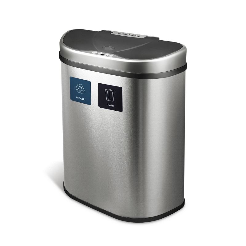 Nine Stars 18.5gal Motion Sensor D-Shape Stainless Steel Recycling Trash Can