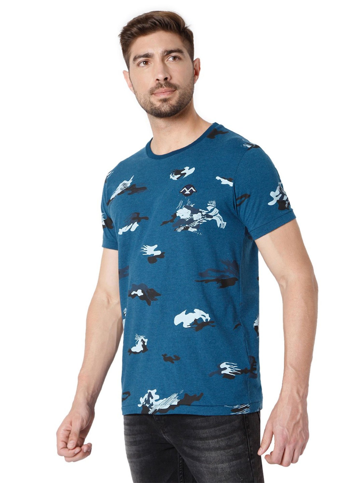 Mufti Blue Printed T-Shirt