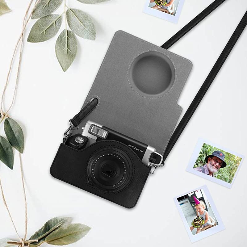 Protective Case Compatible with Fujifilm Instax Wide 300 Instant Film Camera Premium PU Leather Protective Bag Cover wRemovable Strap Vintage Black