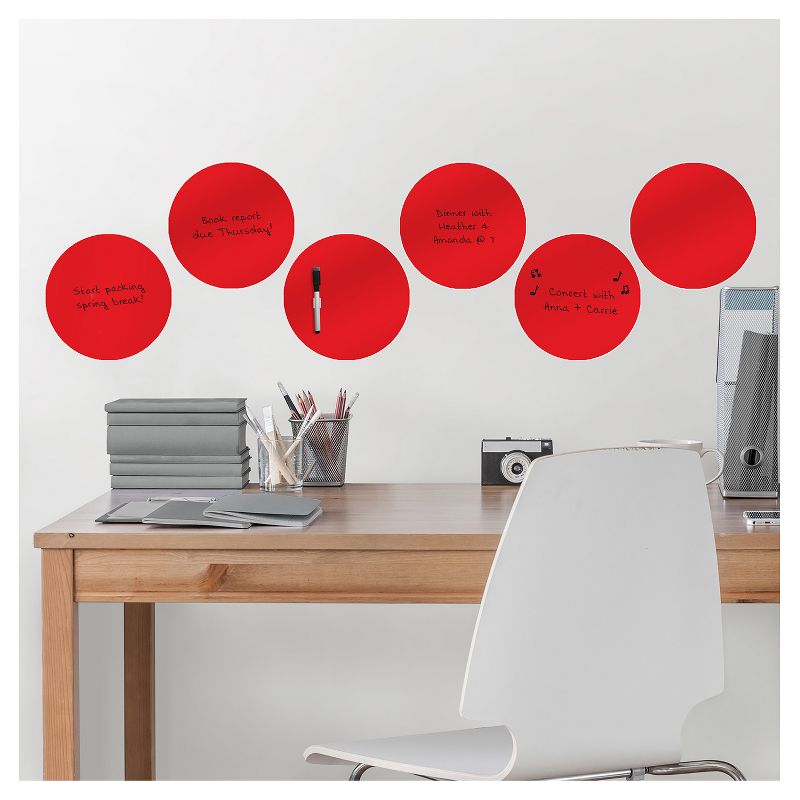 Wall Pops!  Dry Erase Board Circle Decals 13" 6ct - Red