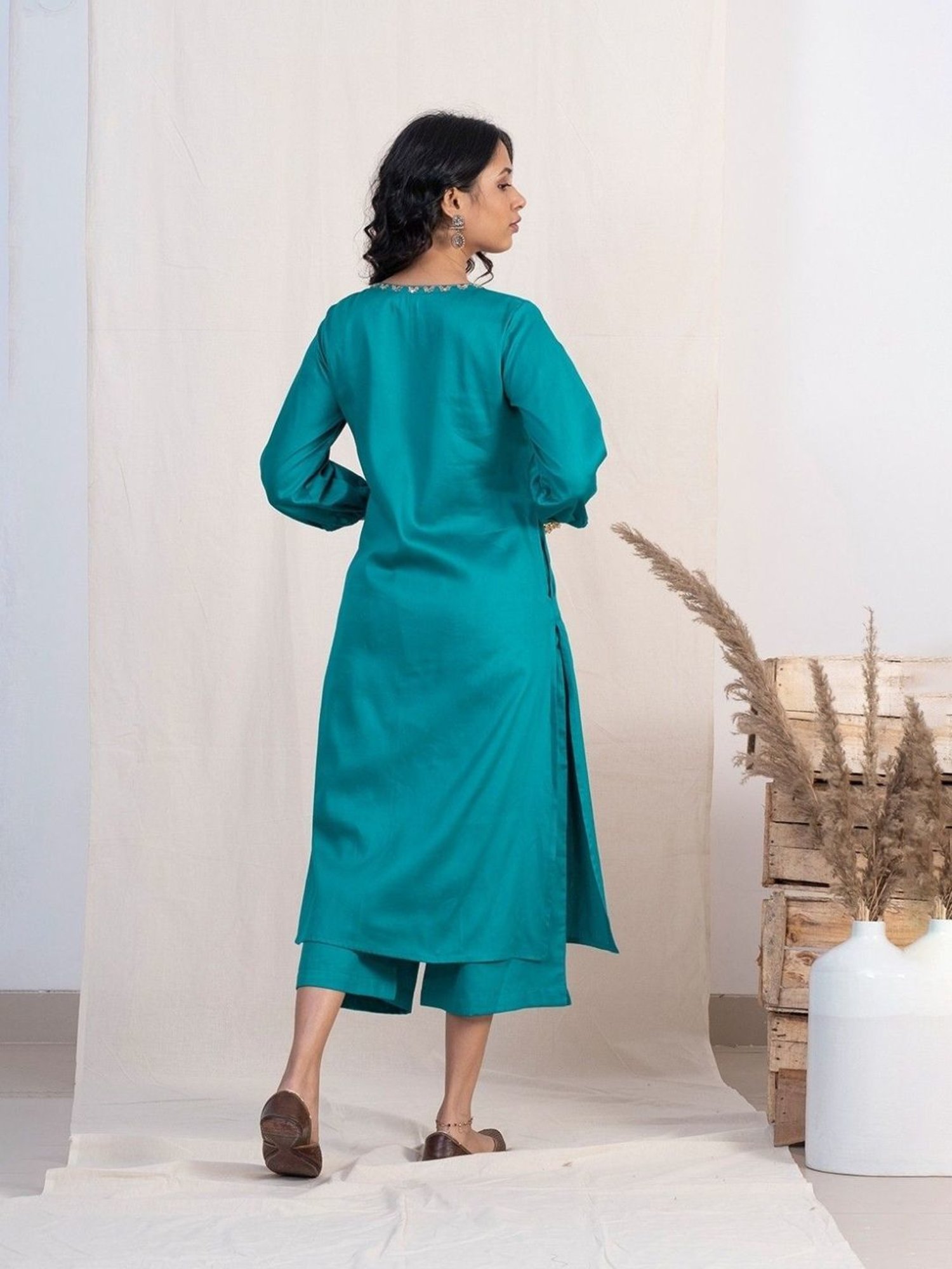 Akiso Jashn Blue Angrakha Embroidery Kurta Set With Plazzo And Pink Dupatta