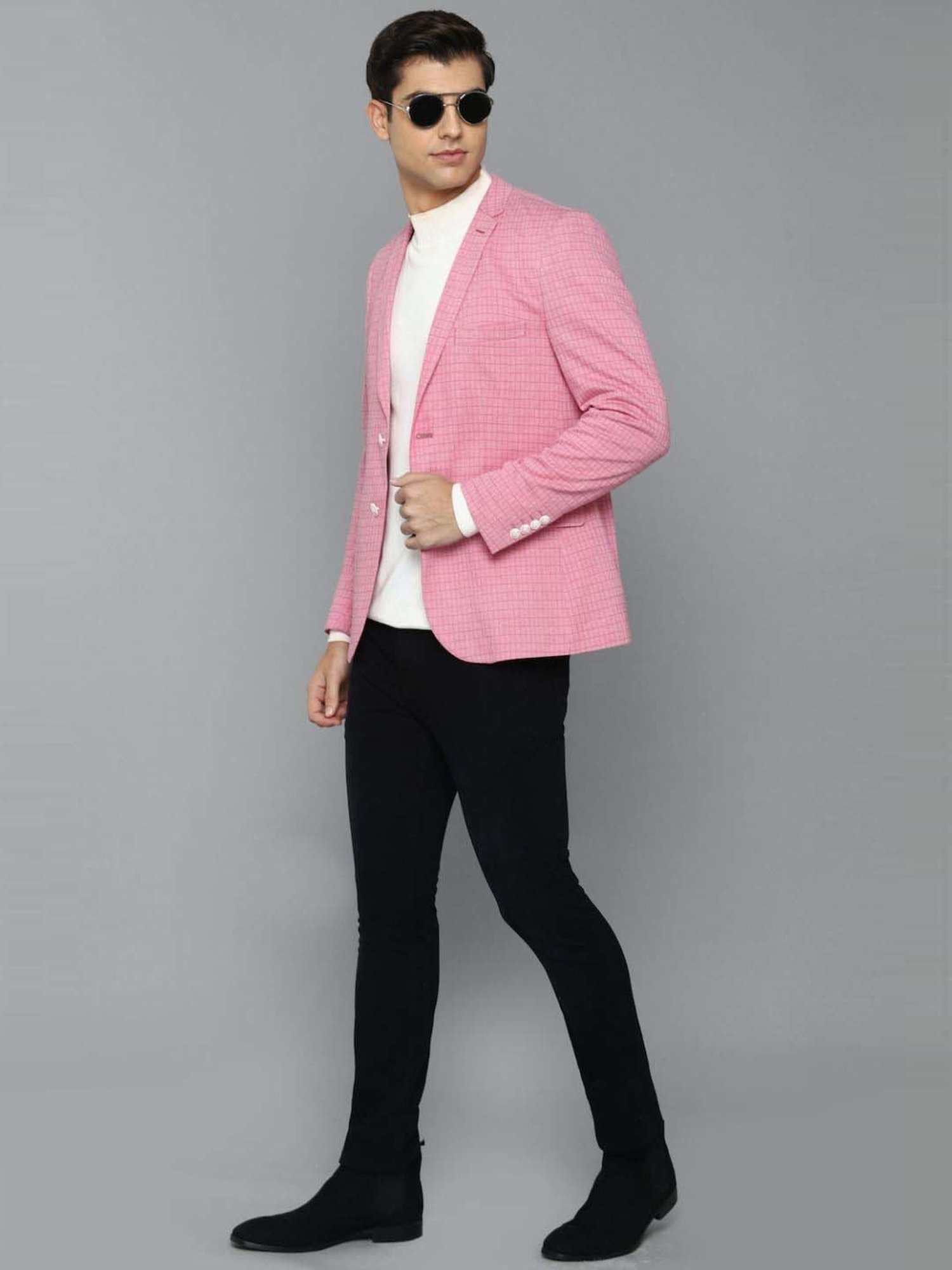 Louis Philippe Sport Pink Cotton Slim Fit Self Pattern Blazer