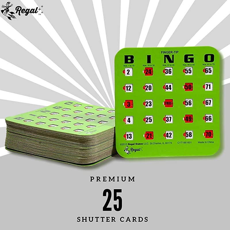 Jumbo FingerTip Shutter Slide Card Bingo Set with Master Board and Calling Cards Green 25 Jumbo Shutter Slide Cards