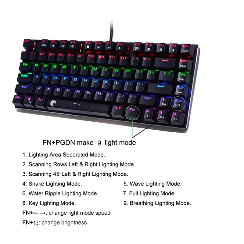 60 Mechanical Gaming Keyboard EYooso Z88 with Blue Switches Rainbow LED Backlit Water Resistant Compact 81 Keys AntiGhost White and Silver