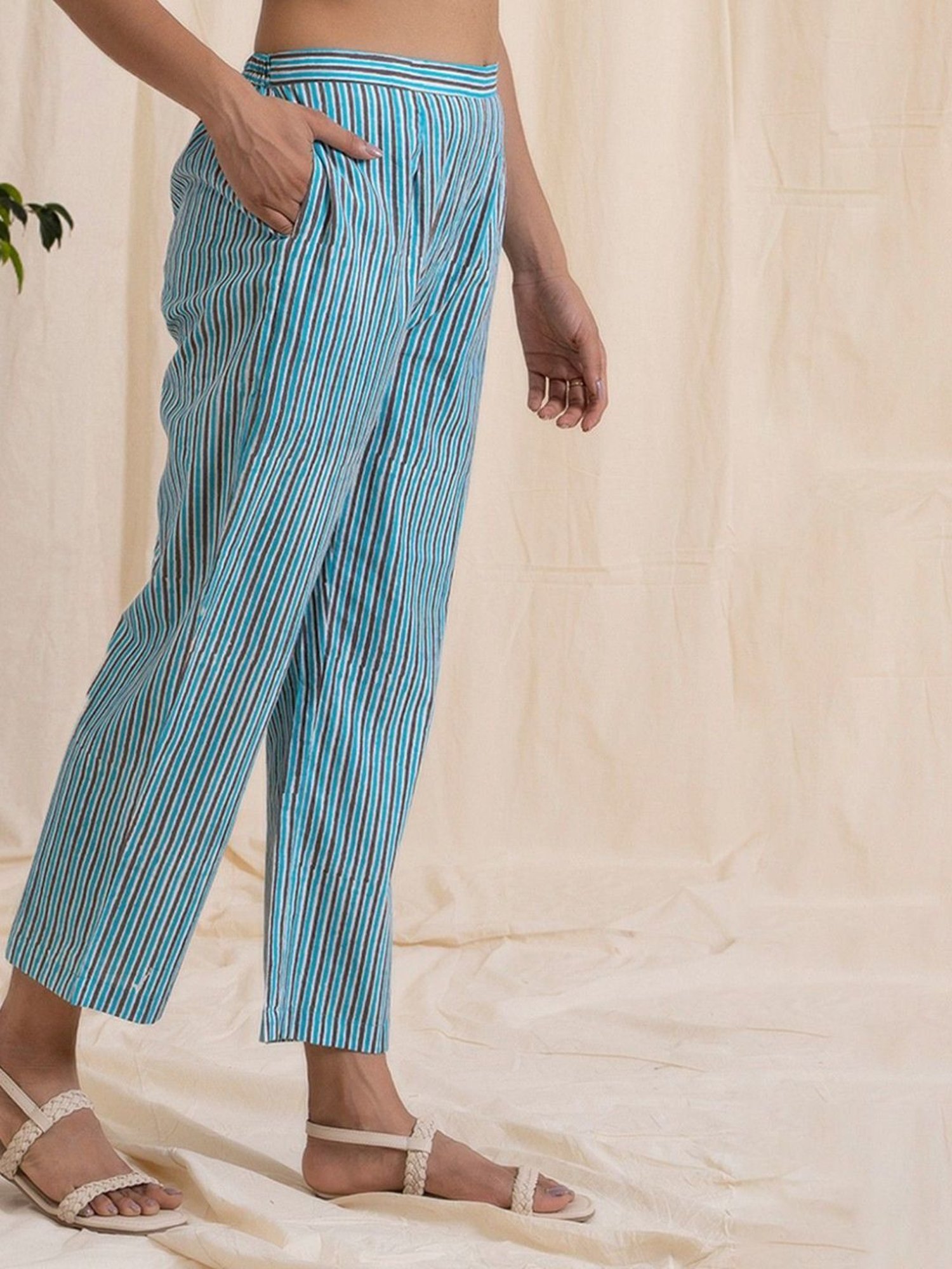 Akiso Aloha Grey & Blue Straight Pajama Pants