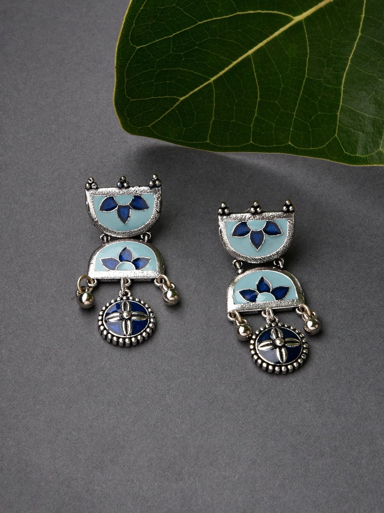 Fida Meenakari Metal Beaded Blue Dangler Earrings