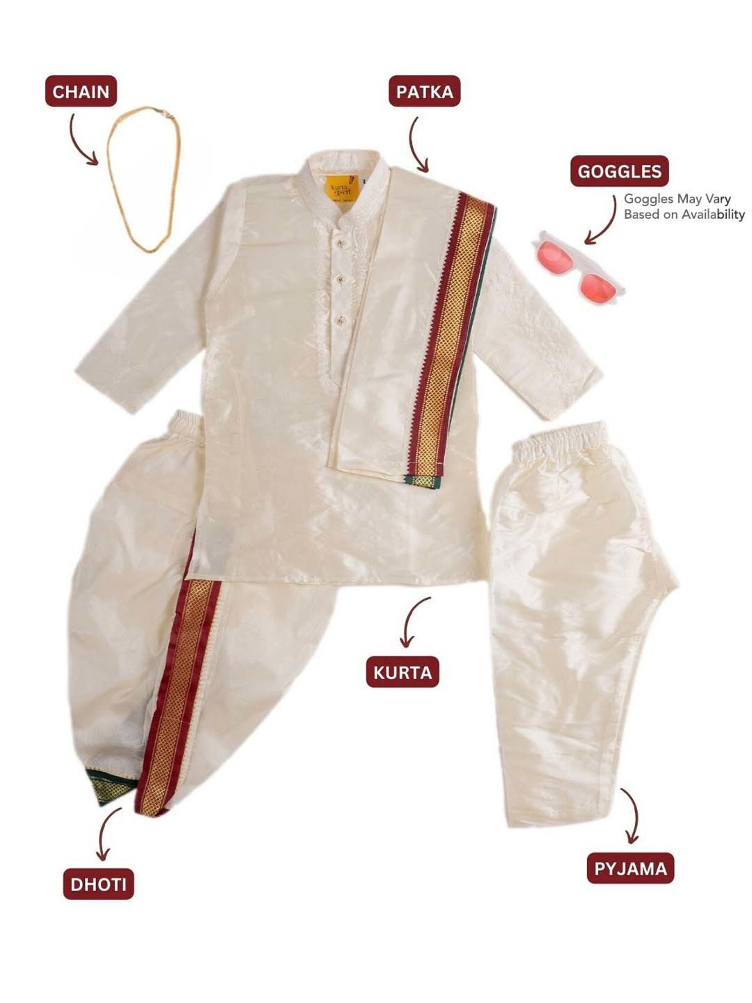 Baby Moo Kids Cream & Green Regular Fit Full Sleeves Kurta Set