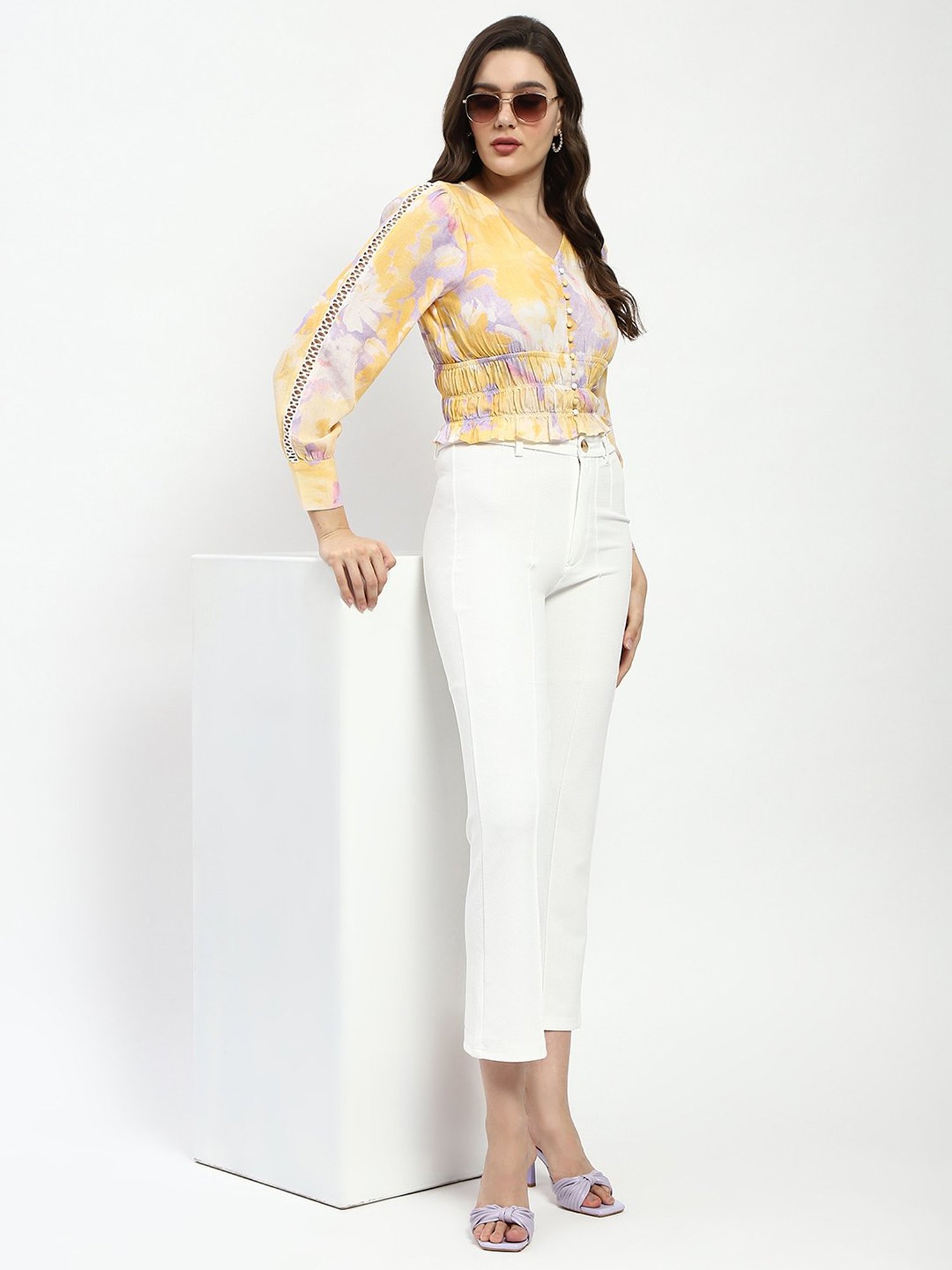 MADAME Mustard Printed Crop Top