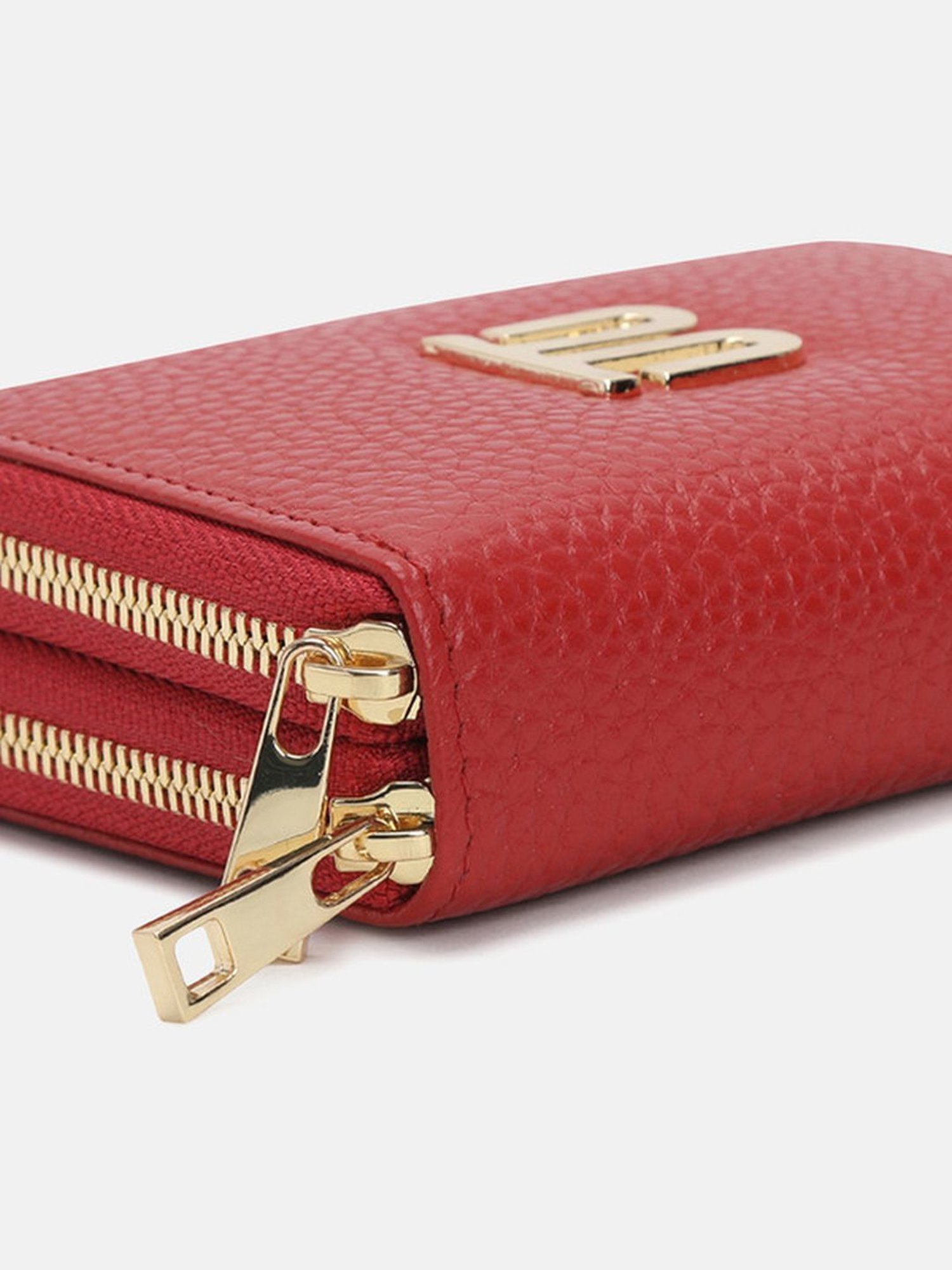 BAGATT Light Red Leather Solid Zip Around Wallet