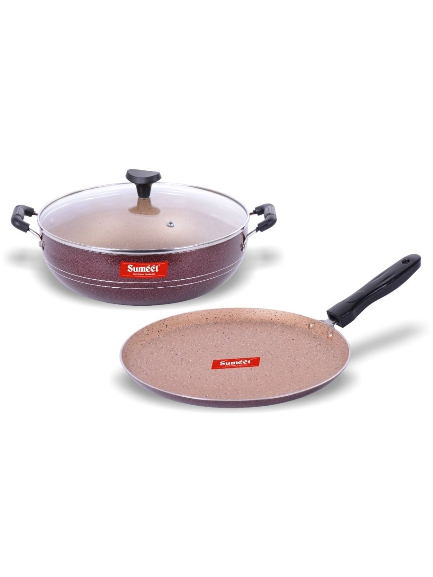 Sumeet Nonstick Granite Finish POPULAR 2pc Combo set (Dosa Tawa+ Kadhai With Glass Lid-2.5 Ltr)