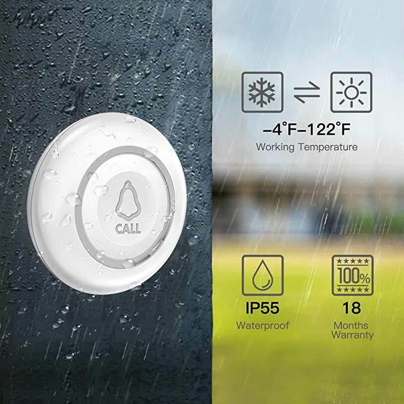 Wireless Doorbell  Waterproof Doorbell 500+Ft Range Loud Enough with LED Flashing