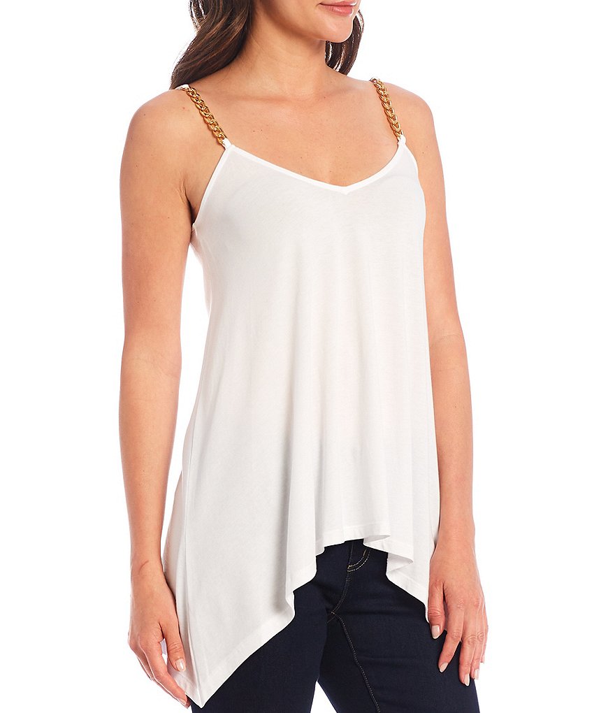 MICHAEL Michael Kors Knit Jersey V-Neck Chain Strap Tank