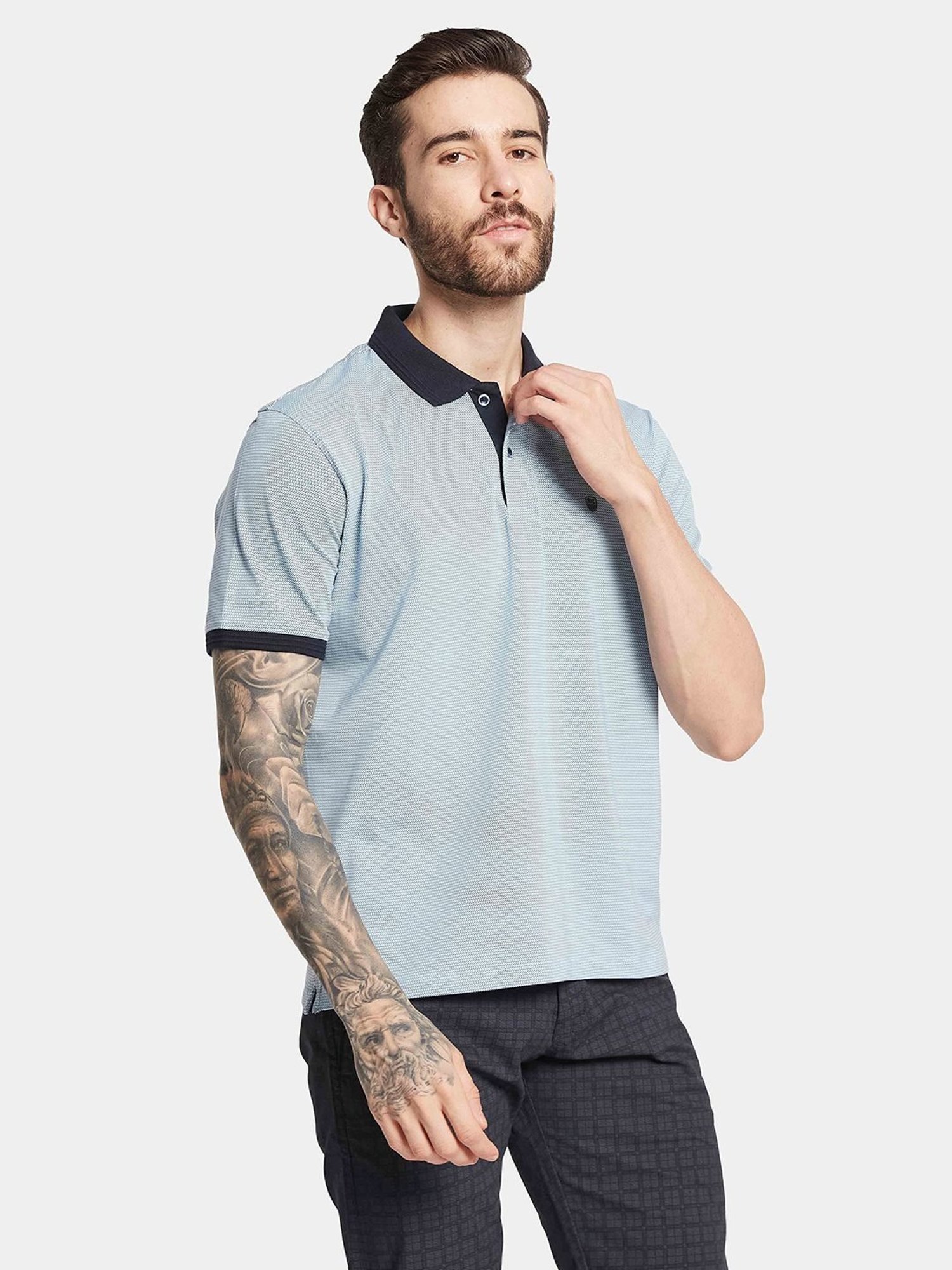 Octave Sky Regular Fit Striped Polo T-Shirt