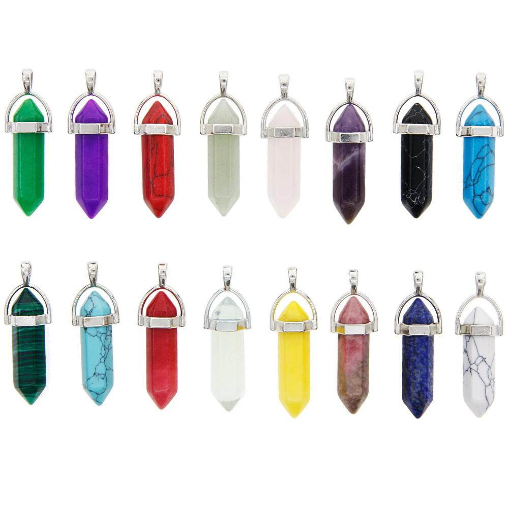 16 Pcs Bullet Shape Healing Pointed Chakra Gemstone Pendants Quartz Crystal Stone Charm for Necklace Making