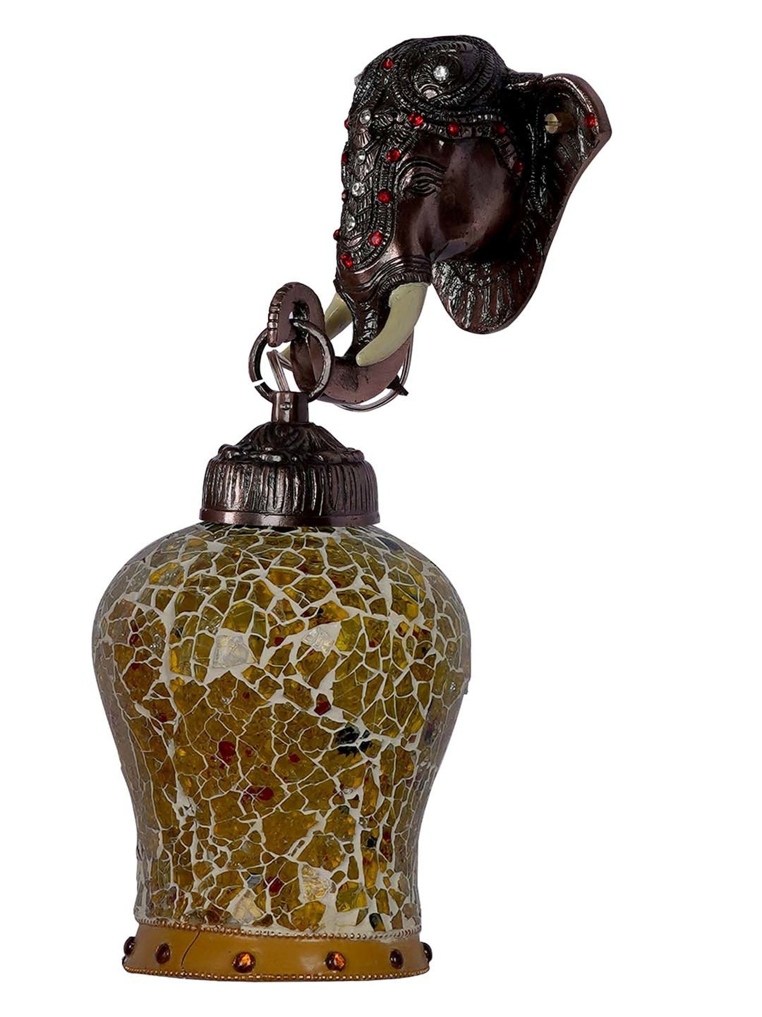 Fos Lighting Elephant Yellow & Brown Aluminium Wall Sconce With Crackle Glass Shade - Set of 1