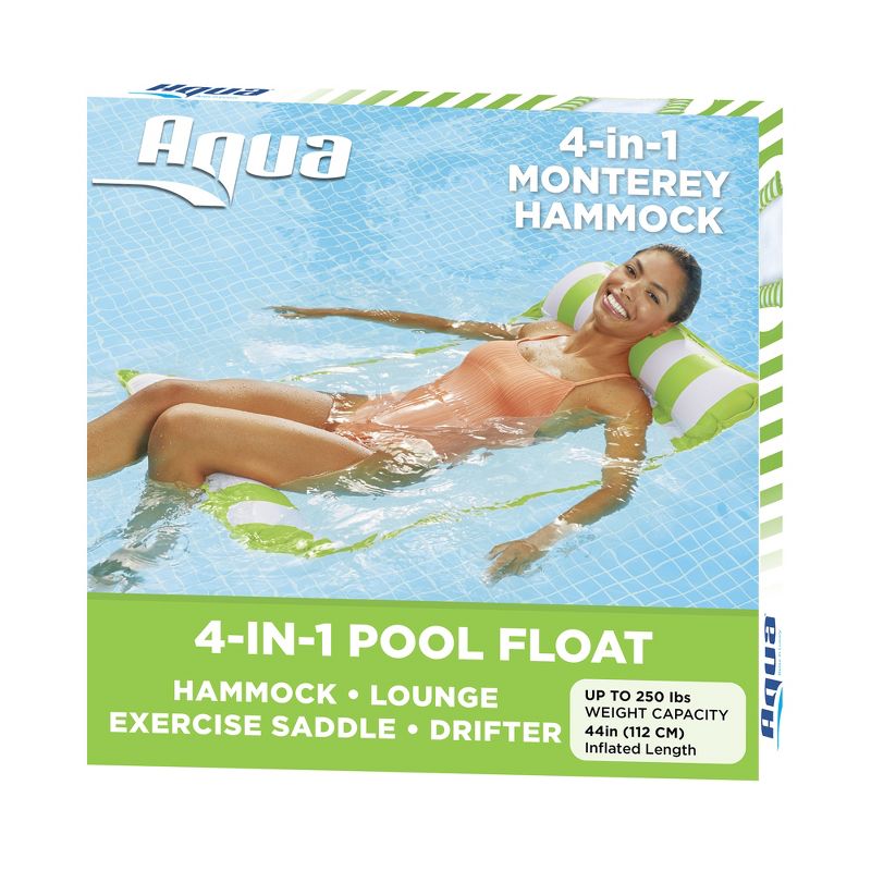 Aqua Monterey Water Inflatable 4-in-1 Versatile Design Pool Hammock Floating Lounger Chair, Lime Green and White Stripes