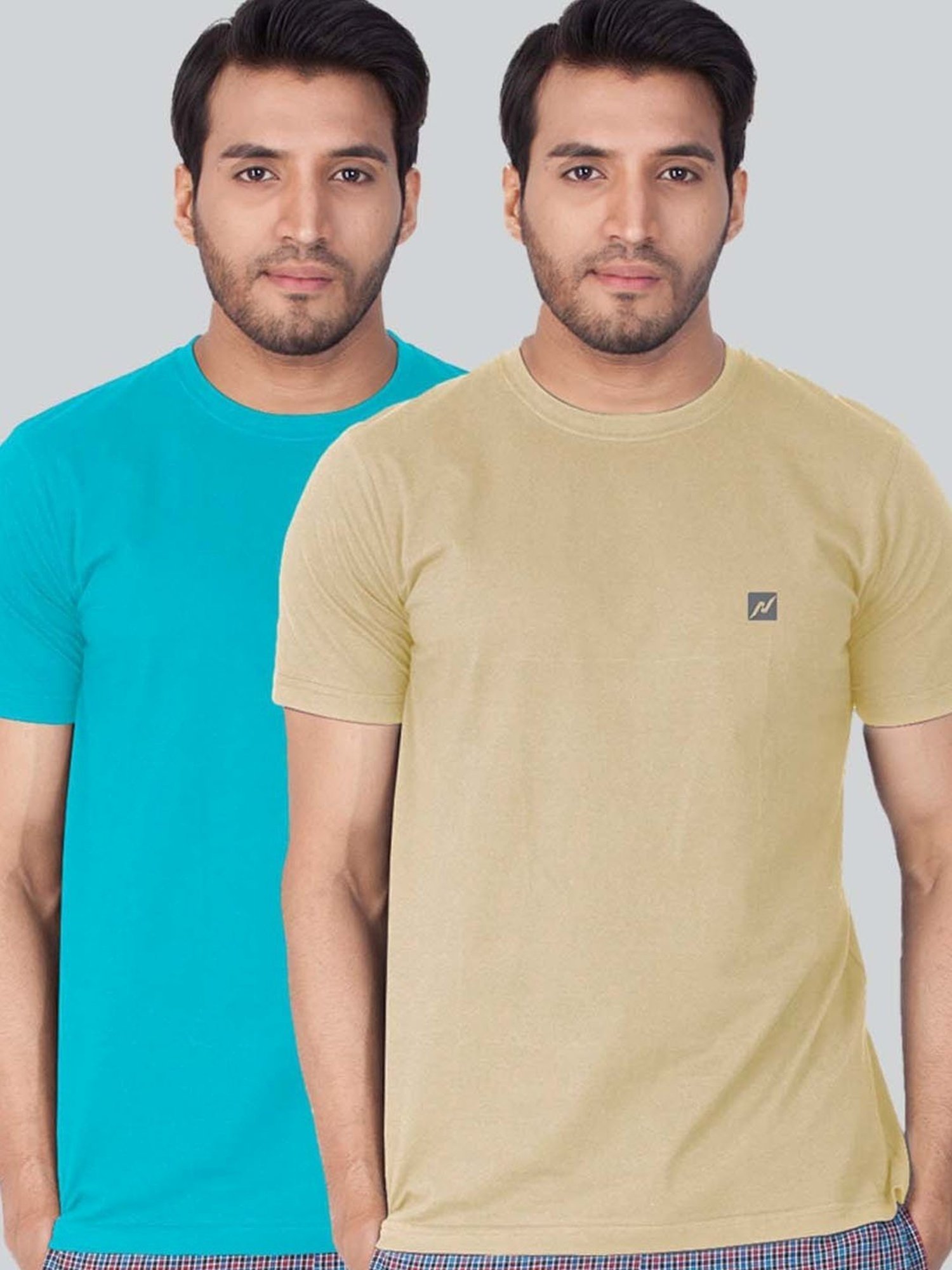 Lux Nitro Turquoise & Beige Regular Fit T-Shirt Pack of - 2