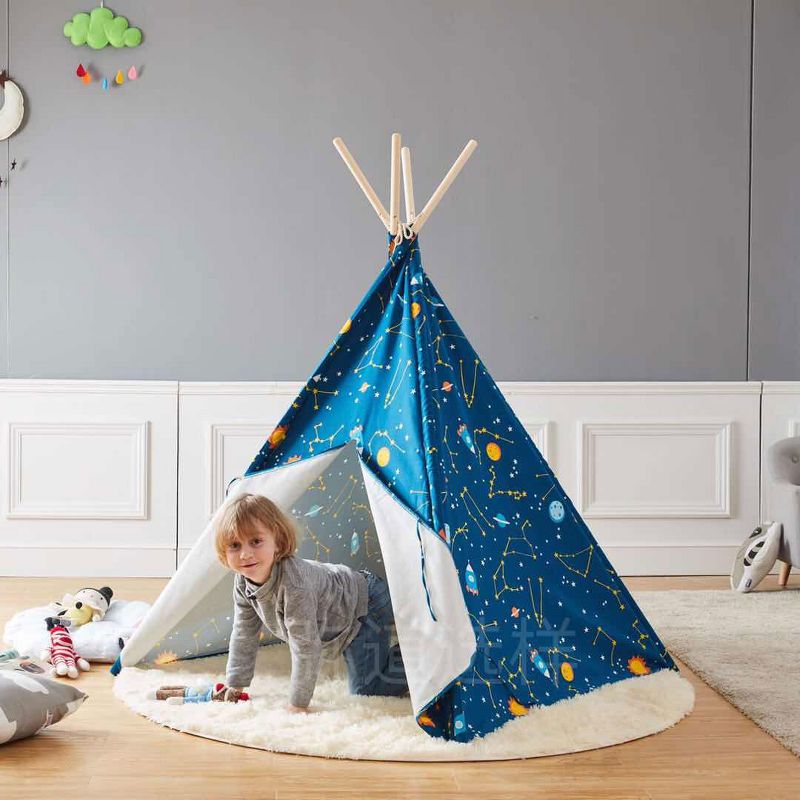 Wonder&Wise 10101162 Glow in the Dark Starry Sky Indoor Childrens Kids Toddler Foldable Canvas Play Teepee Tent House Toy for Ages 3 and Up