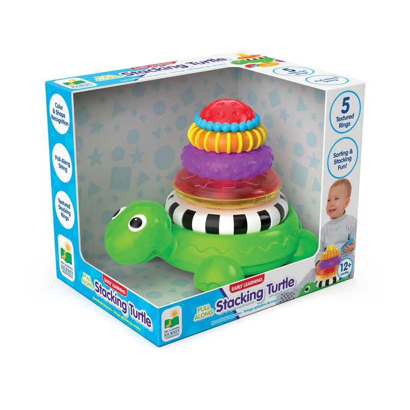 The Learning Journey Pull Along Stacking Turtle includes 5 stacking rings