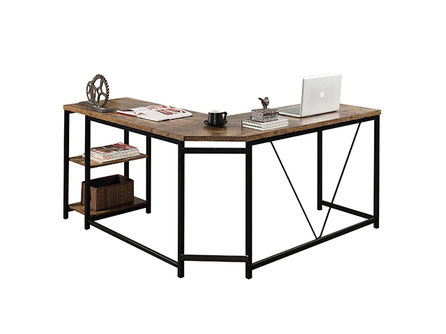L-Shaped Computer Desk, Corner Desk, 59.1"L x 19.7"W x 30.7"H Writing Study Workstation with Shelves for Home Office, Gaming Table, Space-Saving, Easy to Assemble, Industrial, Brown,GT77